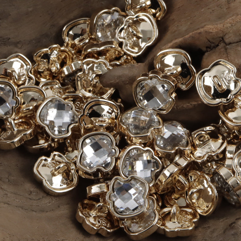 Apfel-Strassknöpfe-Mix, klare Steine, gold- und silberfarbene Metallfassung, 11,5 mm