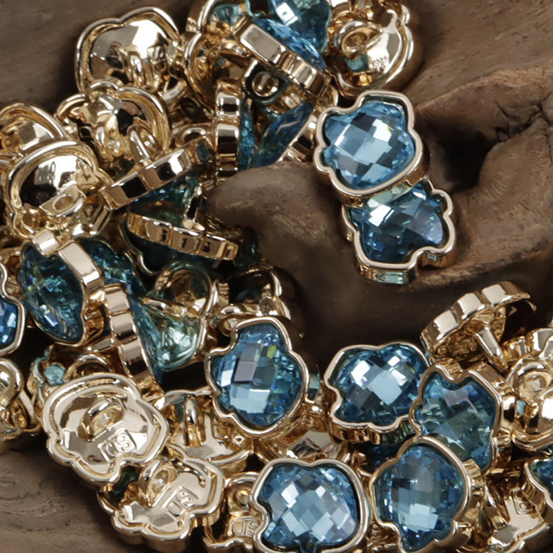 Apfel-Strassknöpfe mit blauen Steinen, gold- und silberfarbener Rand, 11,5 mm