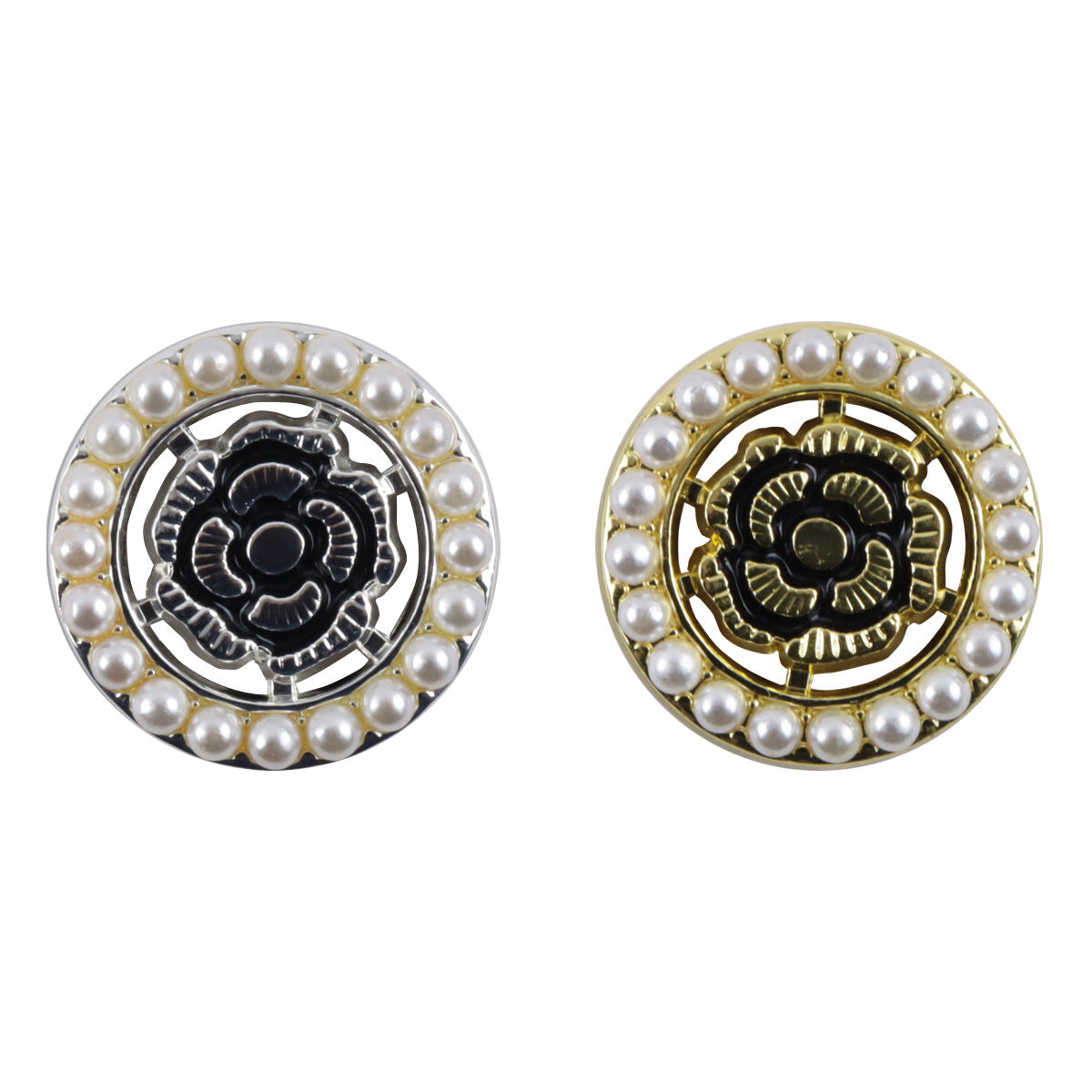 Black rose baroque pearl buttons in silver and gold, 10 pcs