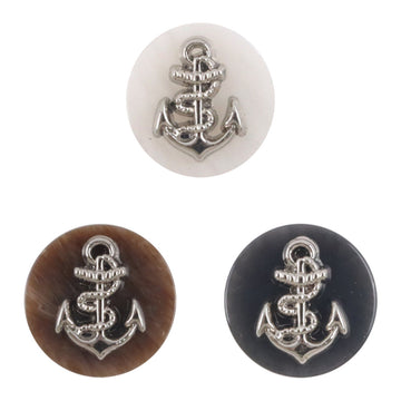 Resin buttons with silver anchor motif in white, coffee brown, and black (set shown)