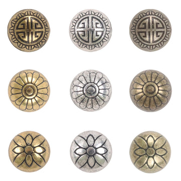 11.5mm metal shank button, bronze-gold round with Chinese knot emblem