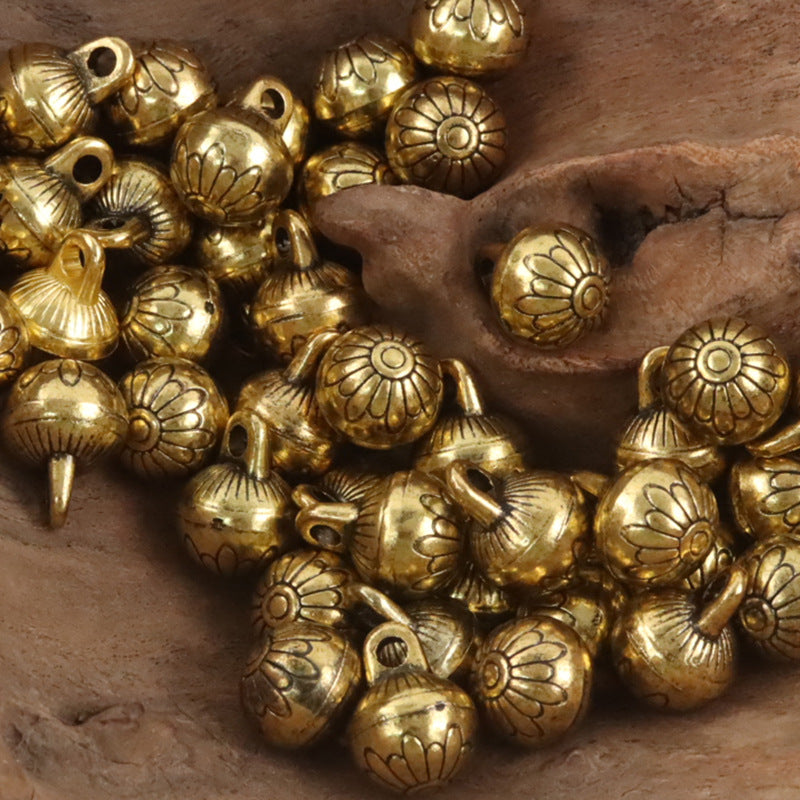 Gold metal high-foot shank buttons, round flower embossing with loop holes (10 pcs)