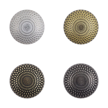 Round shank metal buttons, geometric design set of finishes: silver, gold, bronze, black