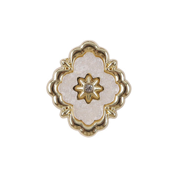 Irregular metal button, golden filigree with white inlay and star diamond center