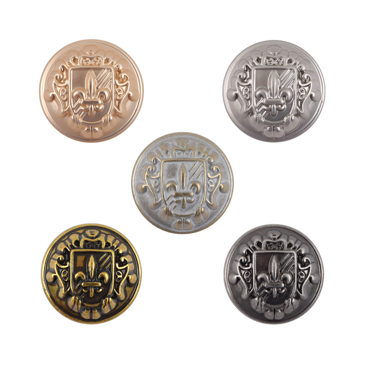 Retro shield sword metal shank buttons, rose gold to black assortment (10pcs)