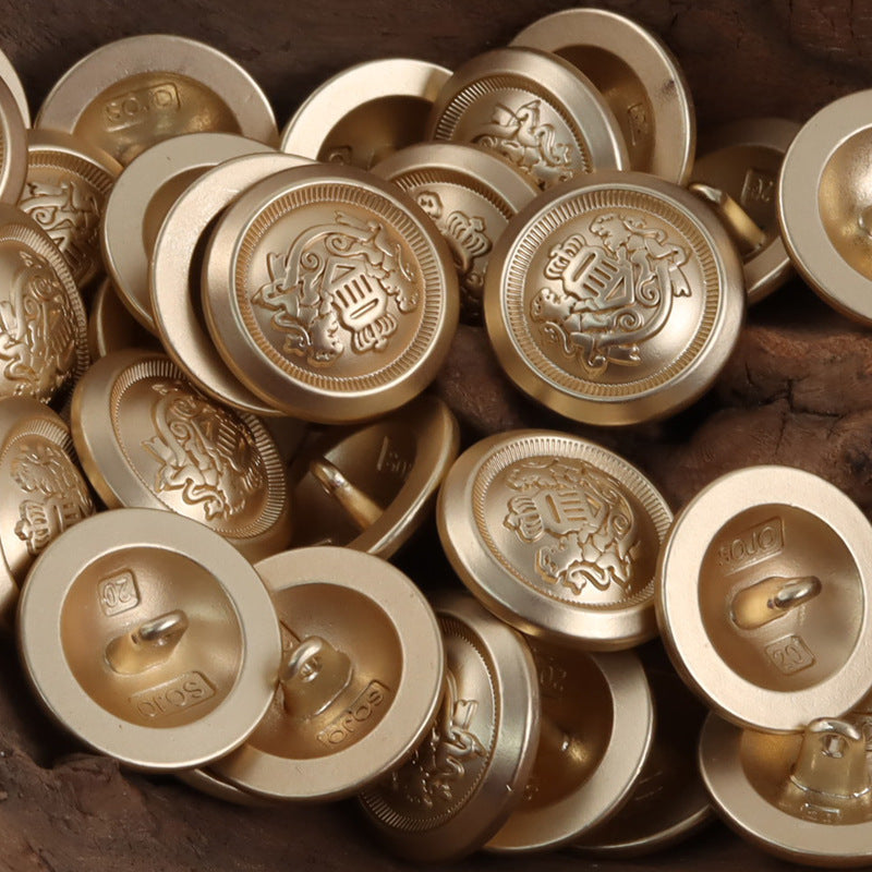 Assorted Double Lion Crown shank metal buttons, round faces with crest details