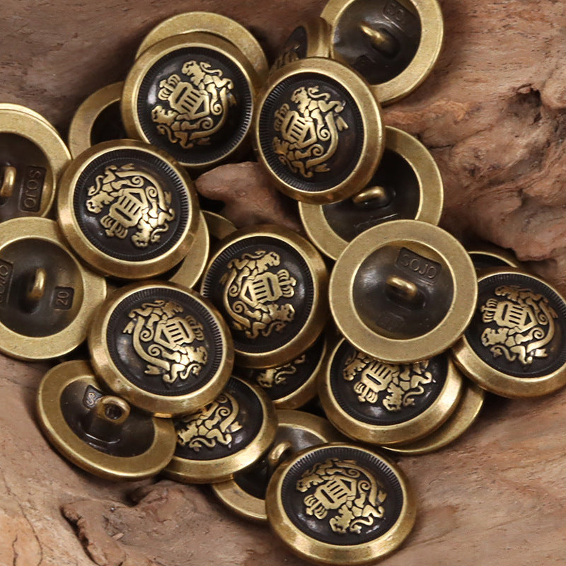Gold-tone Double Lion Crown shank metal buttons, round faces with lion crest details