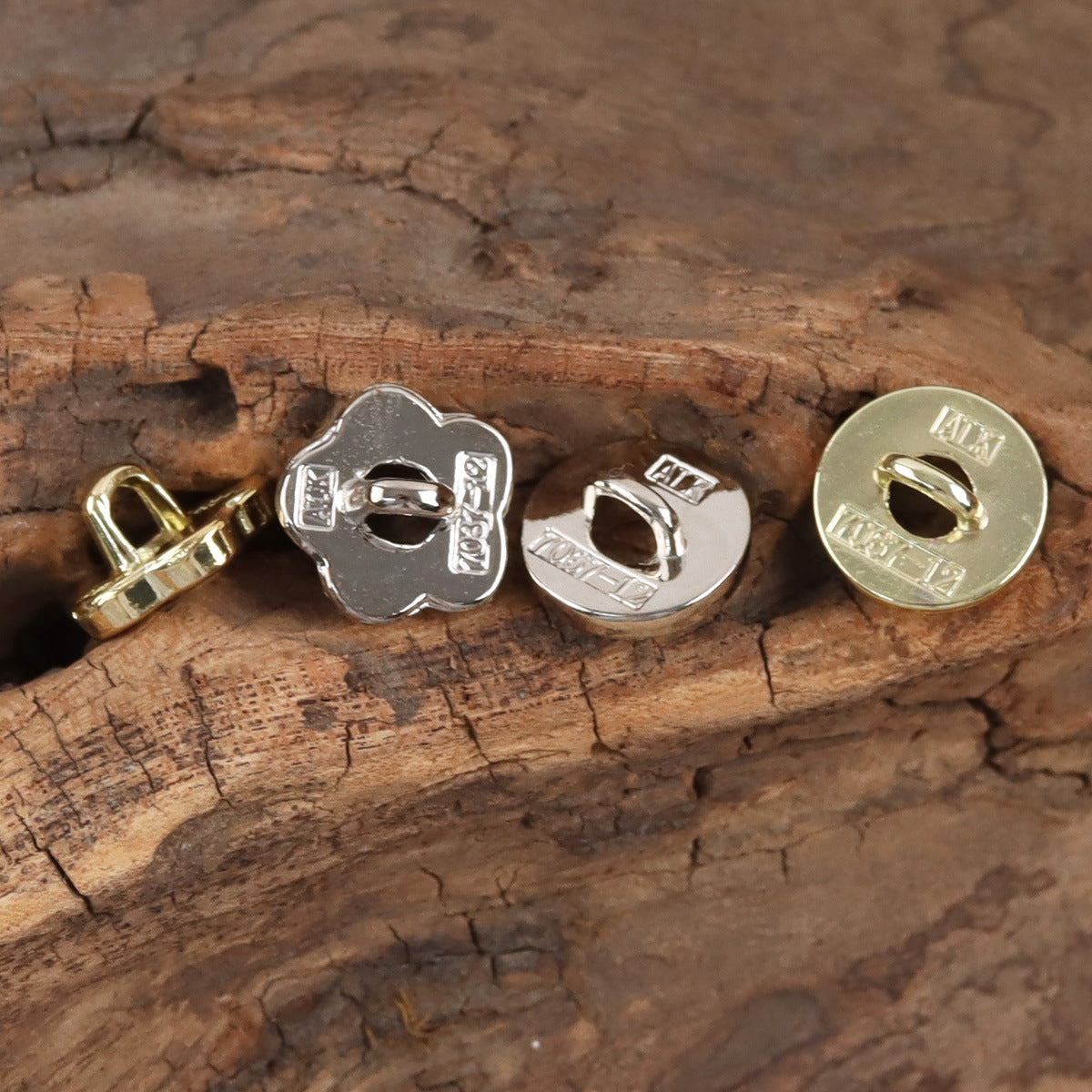 Floral hollow metal buttons, silver and gold backs with loop holes, 10pcs