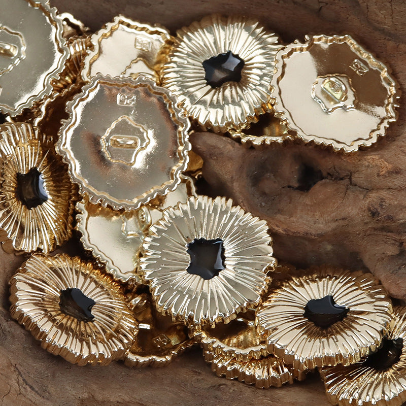 Assorted snowflake metal buttons, black centers, silver and gold, 10-pack set