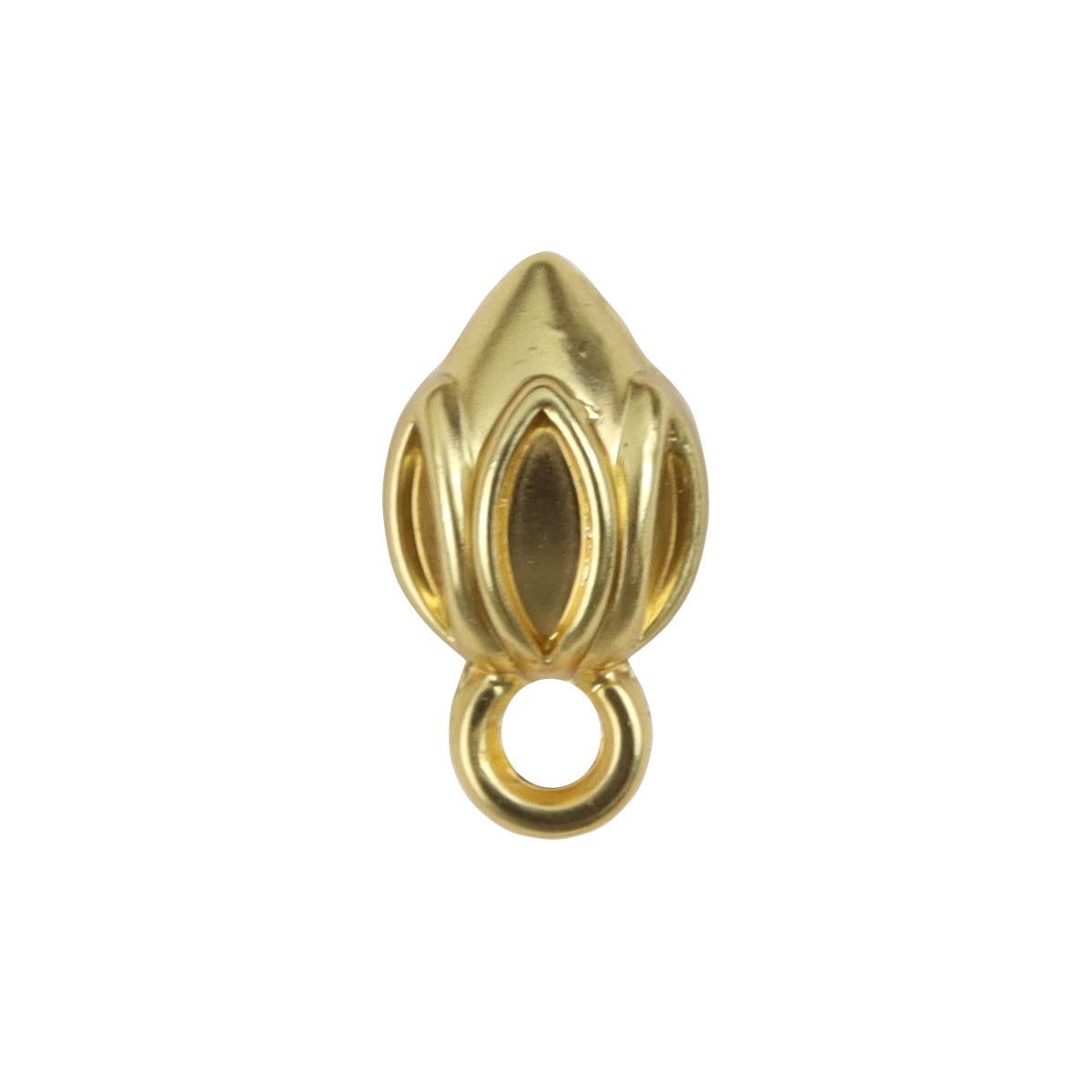 Goldene Lotus-Anhänger-Buttons aus Metall, Blütenblatt-Relief, mit Öse und Rundöffnung