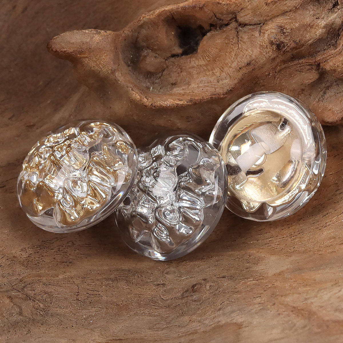 Crystal flower resin shank buttons, mixed silver and gold round designs with shanks