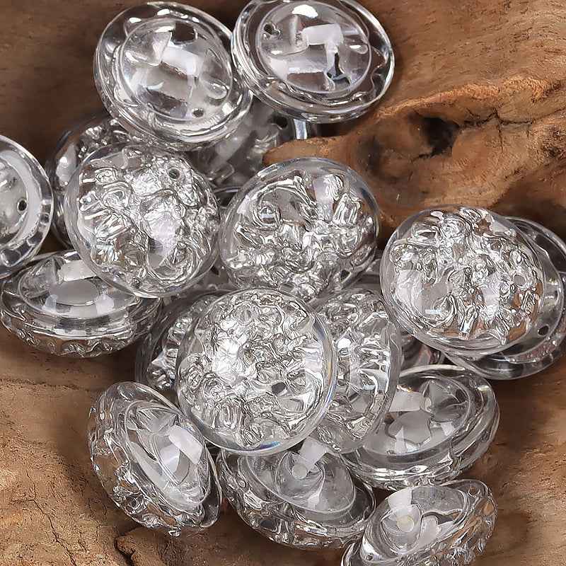 Crystal flower resin shank buttons, set of silver round floral designs