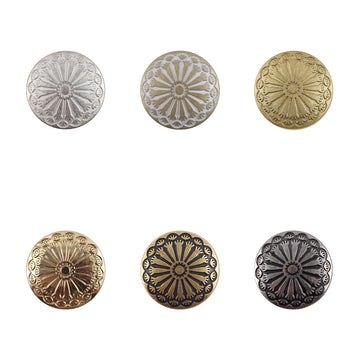 Sunflower metal shank buttons set, round embossed flower design, mixed finishes