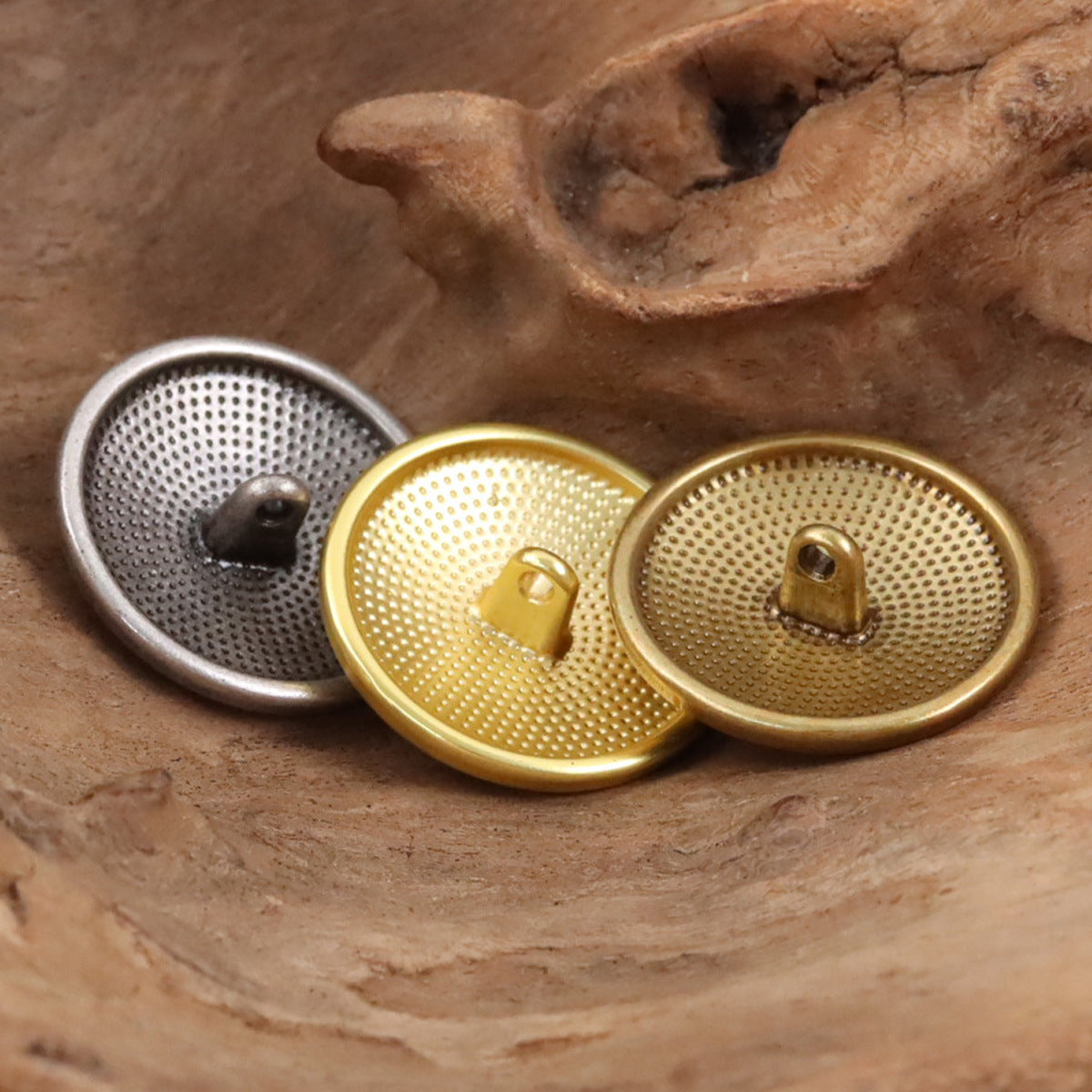 Gold and silver round double lion metal shank buttons with crest detail