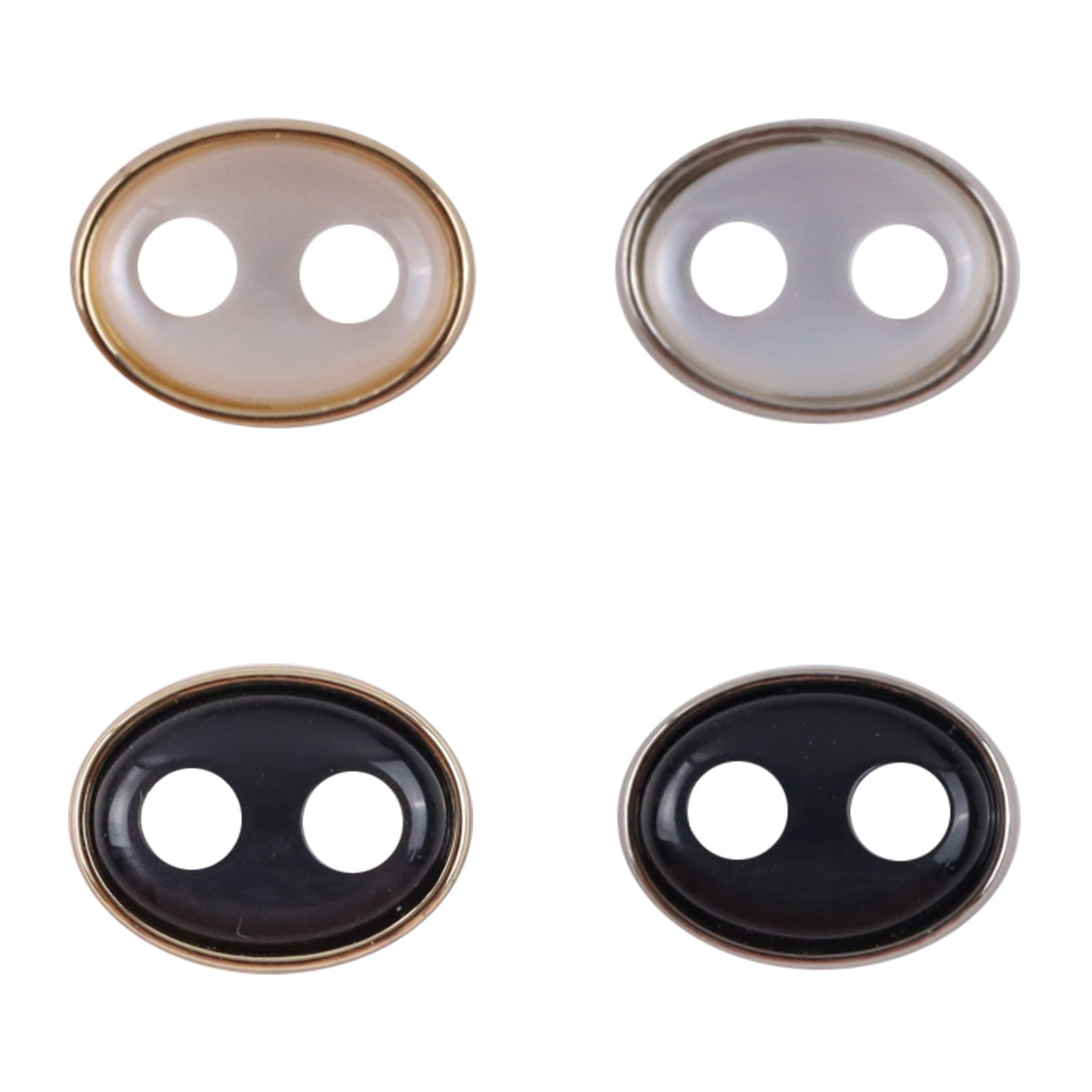 Pig nose resin metal buttons, white faces with gold-tone and silver-tone edges (10 pcs)