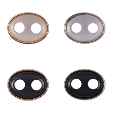 Pig nose resin metal buttons, white faces with gold-tone and silver-tone edges (10 pcs)