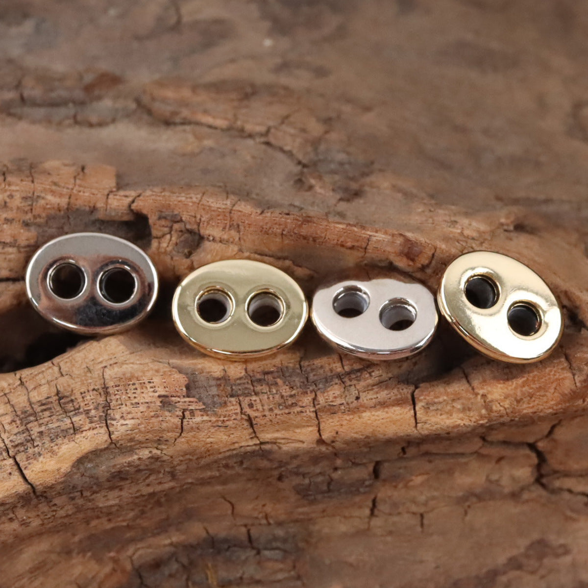 Pig nose resin buttons: white and dark faces with silver-tone and gold-tone metal rims
