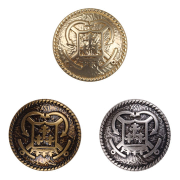 Metal anchor hook buttons, gold tone with crest design and ridged edge (set look)