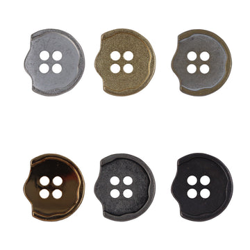 Irregular metal buttons set, mixed matte silver, gold and dark finishes, 4-hole design