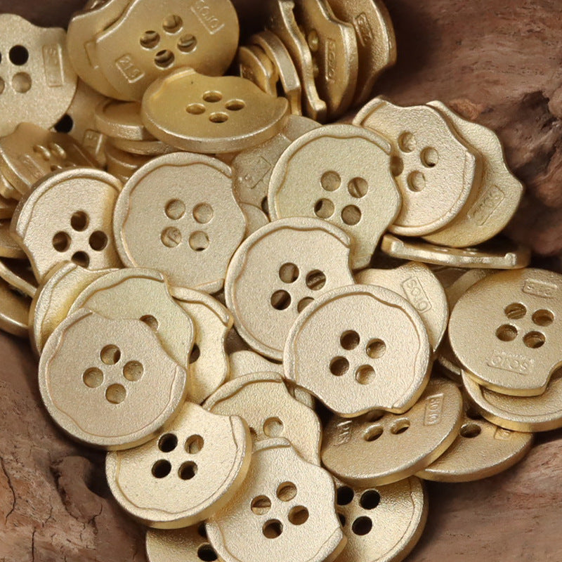 Antique gold irregular metal buttons, rounded-edged shape, 4-hole front