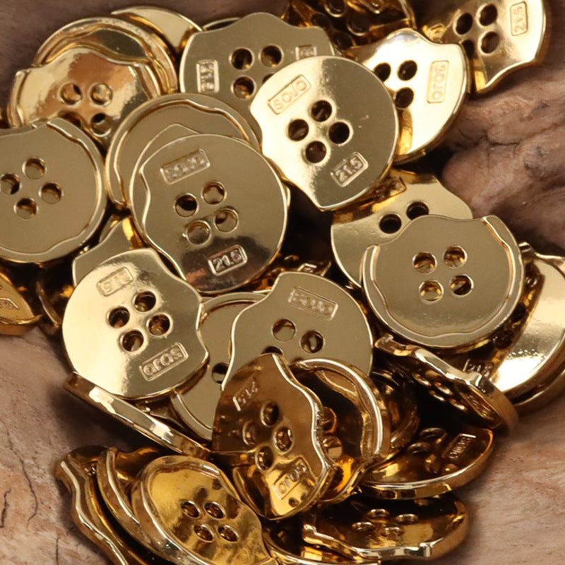 Antique gold irregular metal buttons, shiny metal finish, 4-hole design