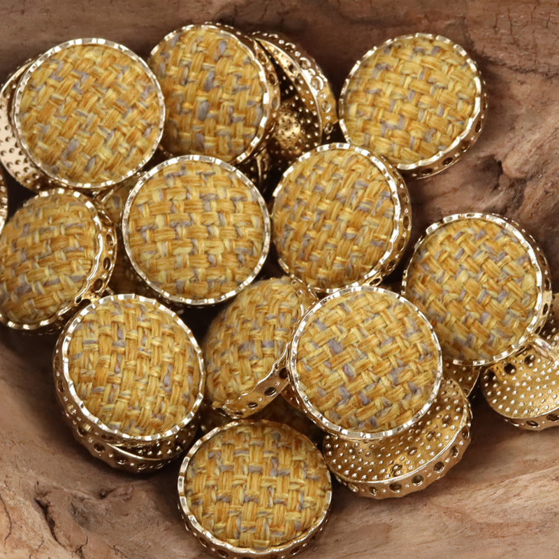 Gelbe runde Leinenknöpfe mit goldenen Metall-Ösen, 10er-Pack (10 Stück)