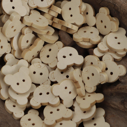 Bear/Butterfly Natural Two-Hole Wooden Buttons in Log Color 50pcs
