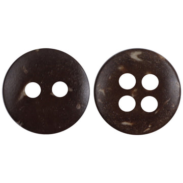 Round dark brown coconut shell DIY decorative button, 4-hole design (set of 2 shown).