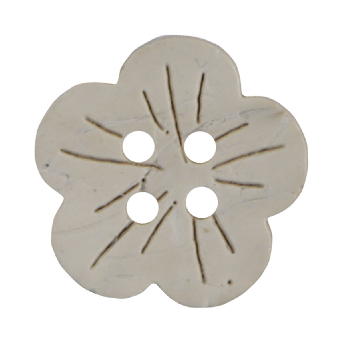 Beige flower-shaped coconut shell buttons with 4 holes, small size