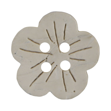 Beige flower-shaped coconut shell buttons with 4 holes, small size