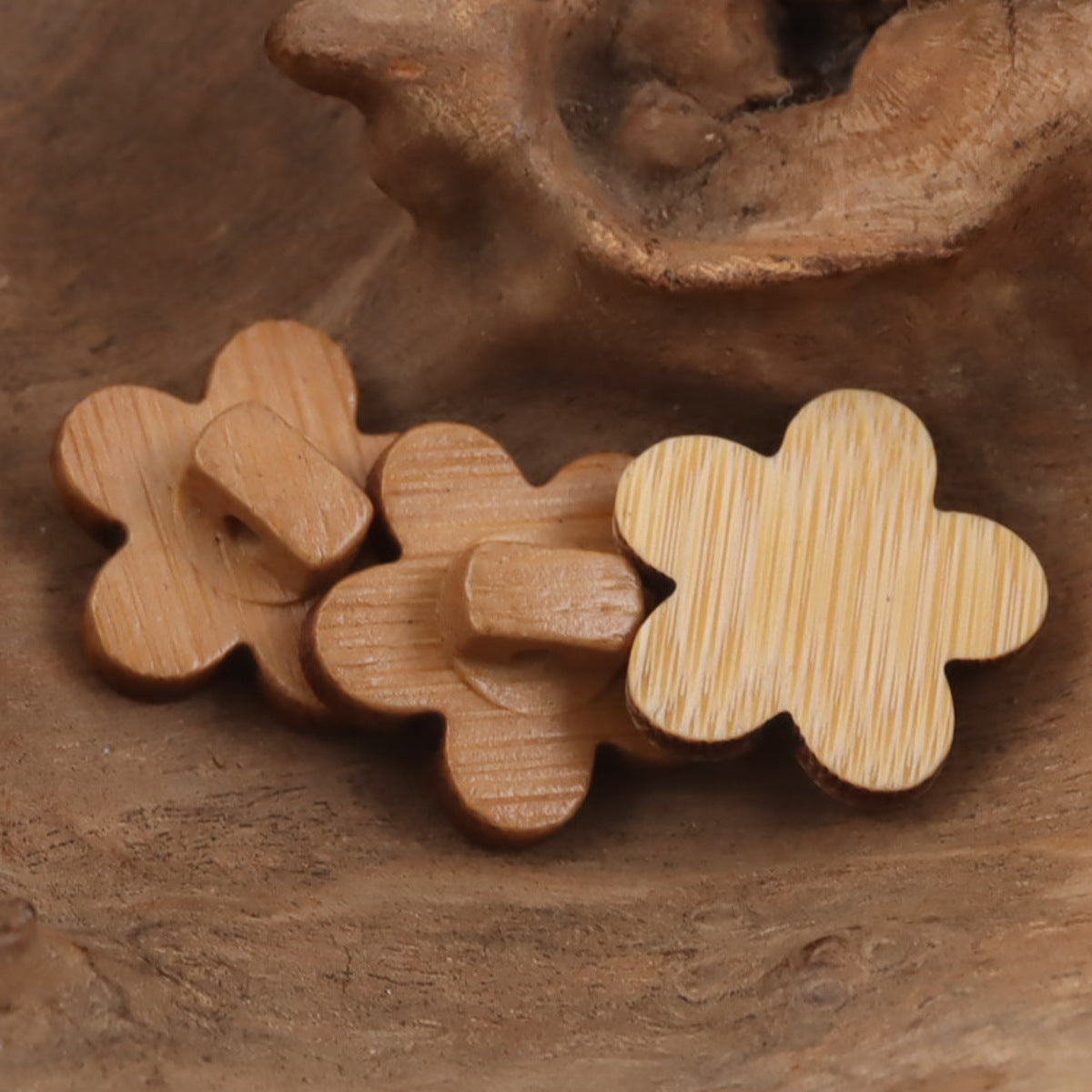 Light natural bamboo plum blossom buttons with carved wood grain texture