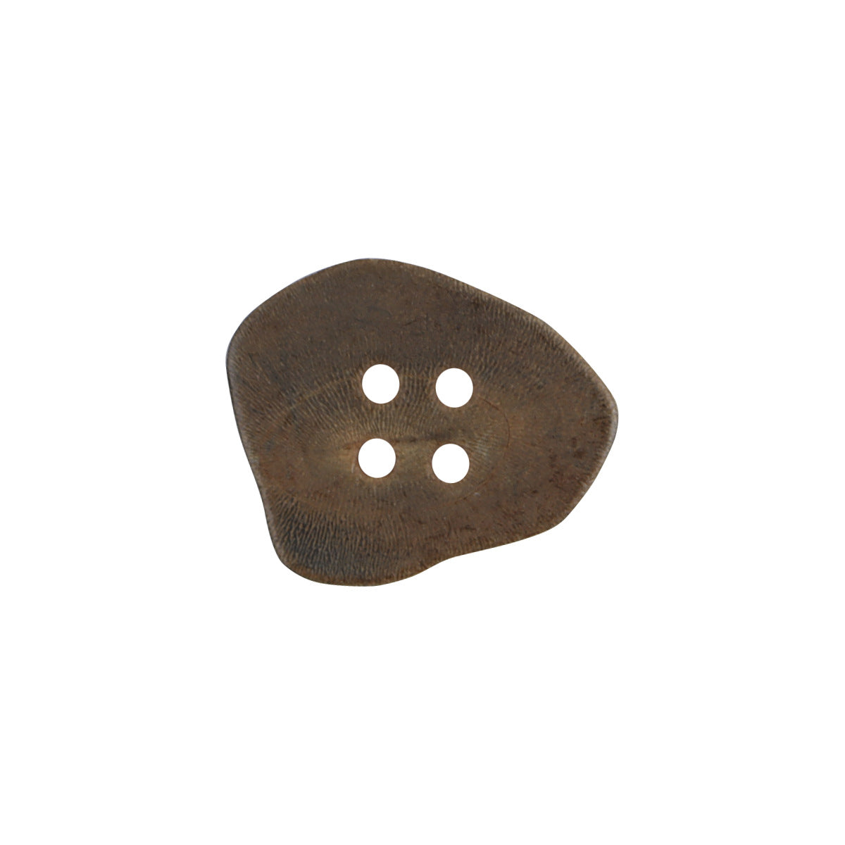 Vintage natural horn button, irregular diamond shape, 4 holes, burnished brown.