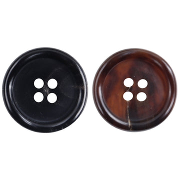 Irregular 4-hole horn buttons (Black & Coffee), curved wave edge, 10pcs