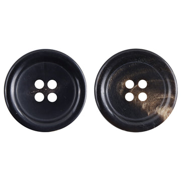 Black real horn suit buttons, round, 4-hole set close-up