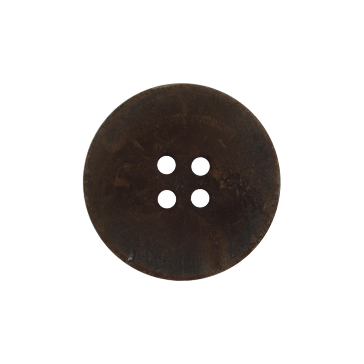Vintage horn button, dark brown double-sided, round, 4 holes
