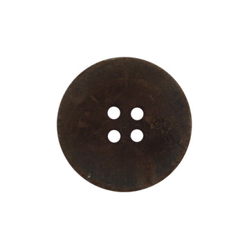 Vintage horn button, dark brown double-sided, round, 4 holes
