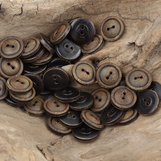 15mm Vintage Burnt Coffee-Colored Two-Hole Natural Horn Buttons 10pcs