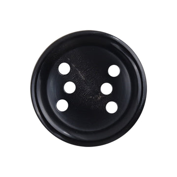 Round six-hole natural black horn button, glossy, for leather jacket closures