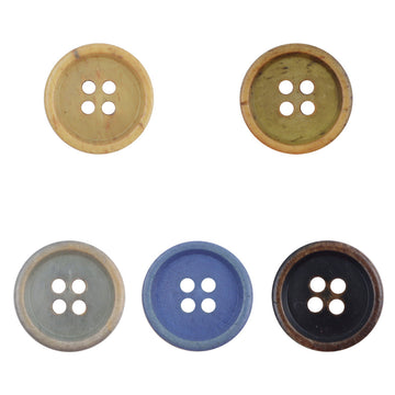 11.5mm burnt natural bovine bone buttons, 4-hole design in khaki and dark blue