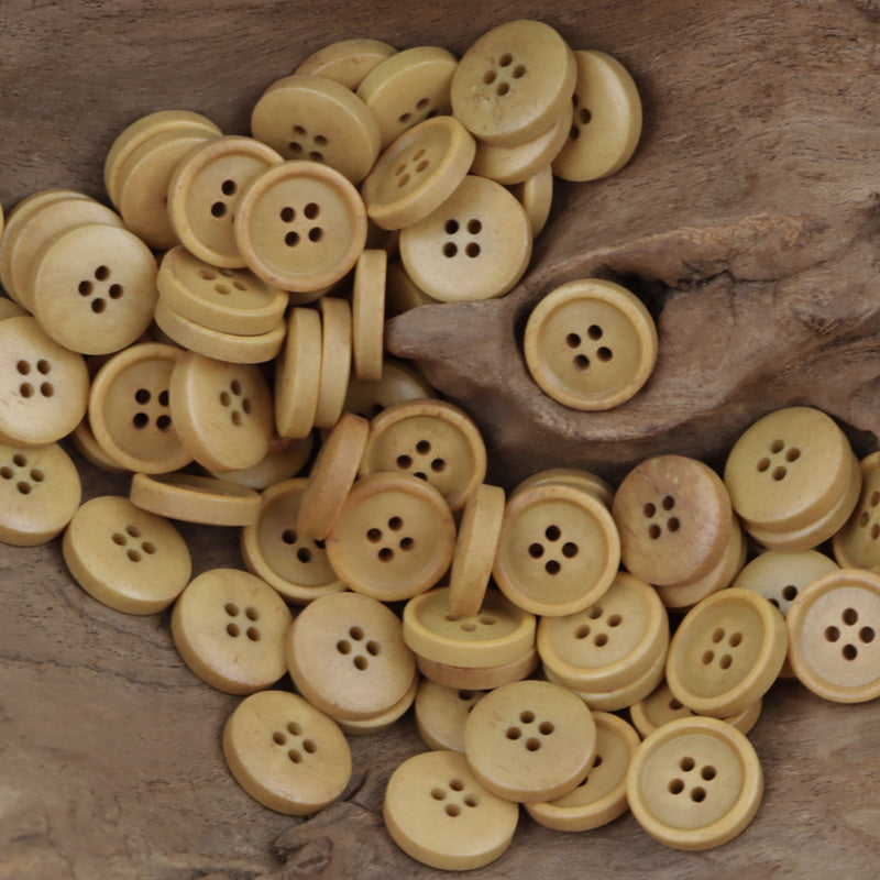 Round 11.5mm burnt natural bovine bone buttons, 4-hole, warm tan/khaki (10 pcs)