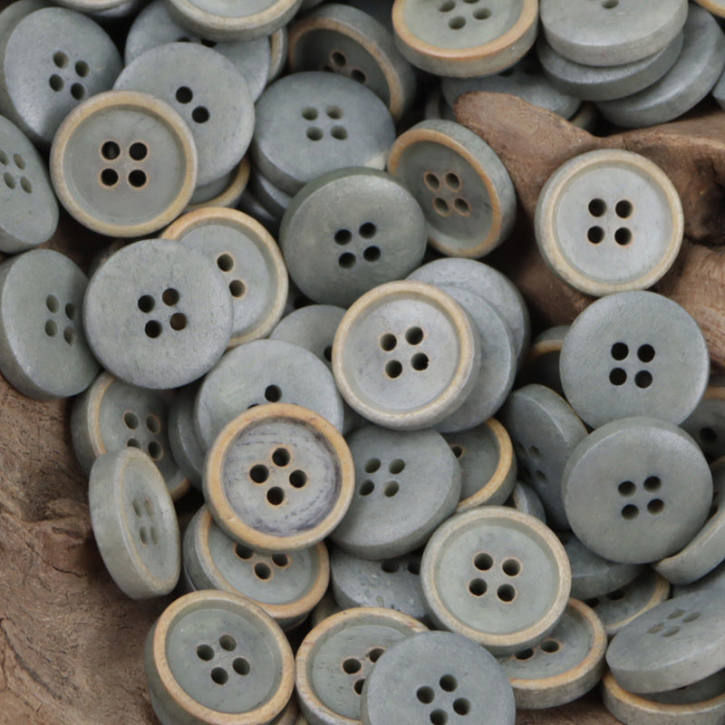 11.5mm round bovine bone buttons with 4 holes, cool gray tone set (10 pcs)