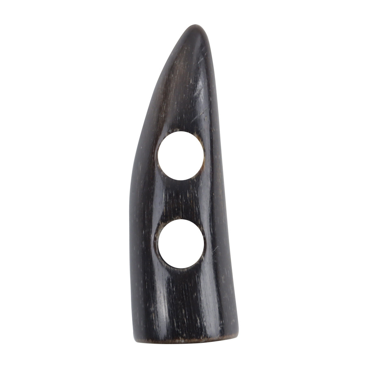 Brown natural horn-style toggle button, tapered cone shape, two holes