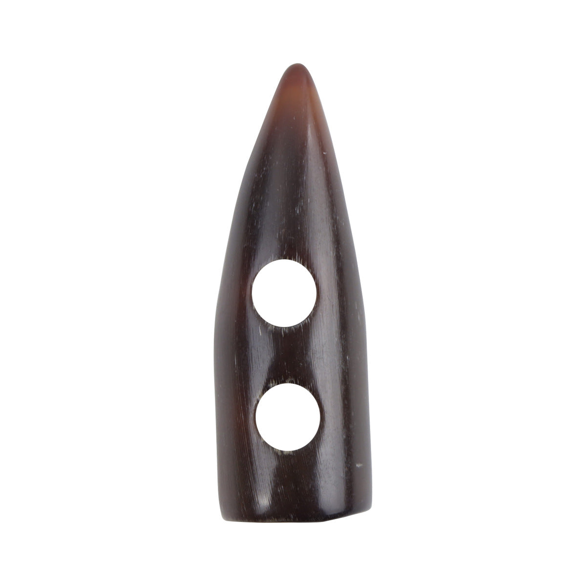 Natural horn toggle button, light brown, conical shape with two holes