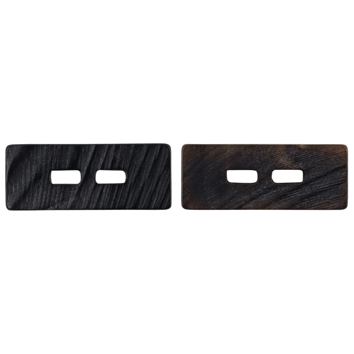 Rectangular natural horn toggle buttons, 2-hole, black & coffee, 10pcs set