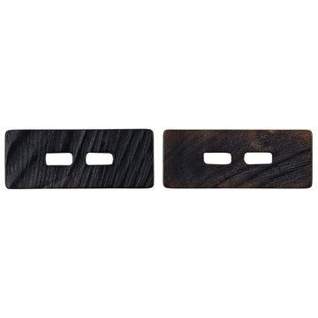 Rectangular natural horn toggle buttons, 2-hole, black & coffee, 10pcs set