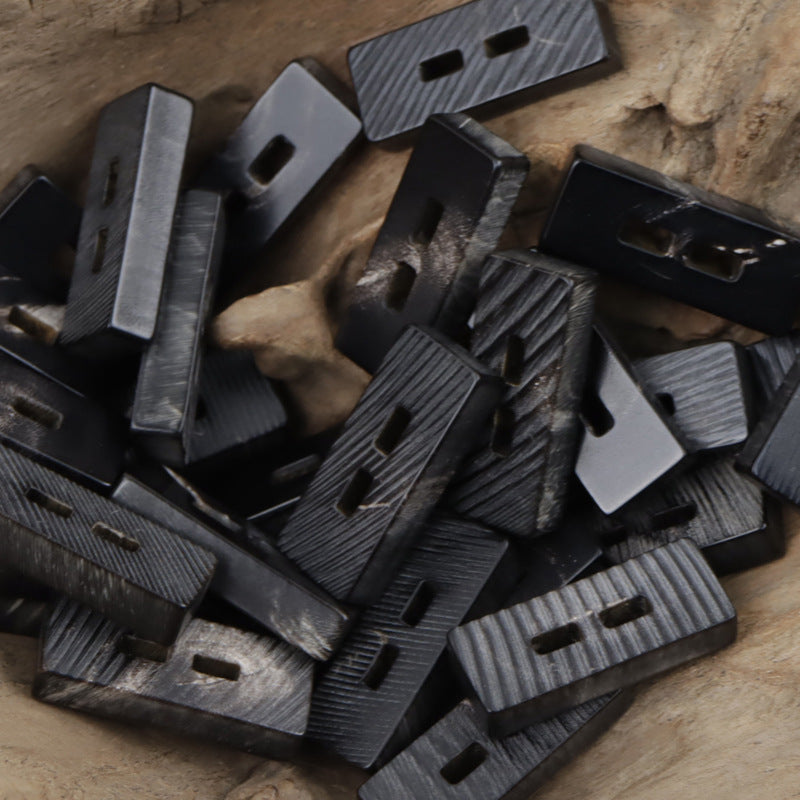 Set of rectangular natural horn toggle buttons, 2-hole, dark tones
