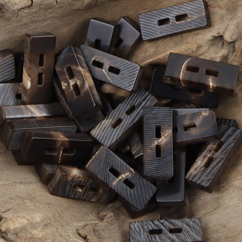 Assorted rectangular natural horn toggle buttons, 2-hole, mixed colors (10pcs)