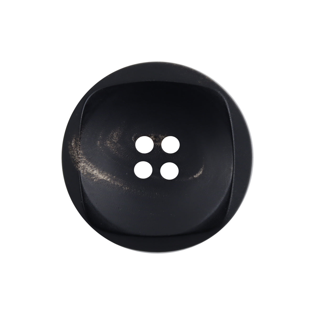 Irregular black buffalo horn button, 4-hole design, large round glossy surface