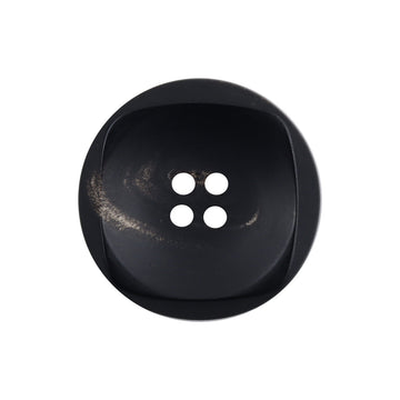 Irregular black buffalo horn button, 4-hole design, large round glossy surface
