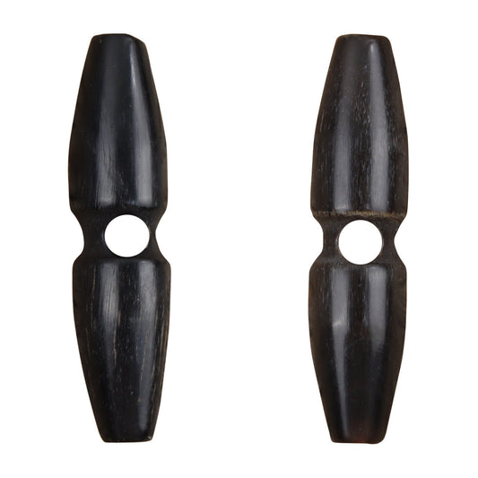 60mm Oblong Black and Brown Natural Horn Single-Hole Buttons 10pcs